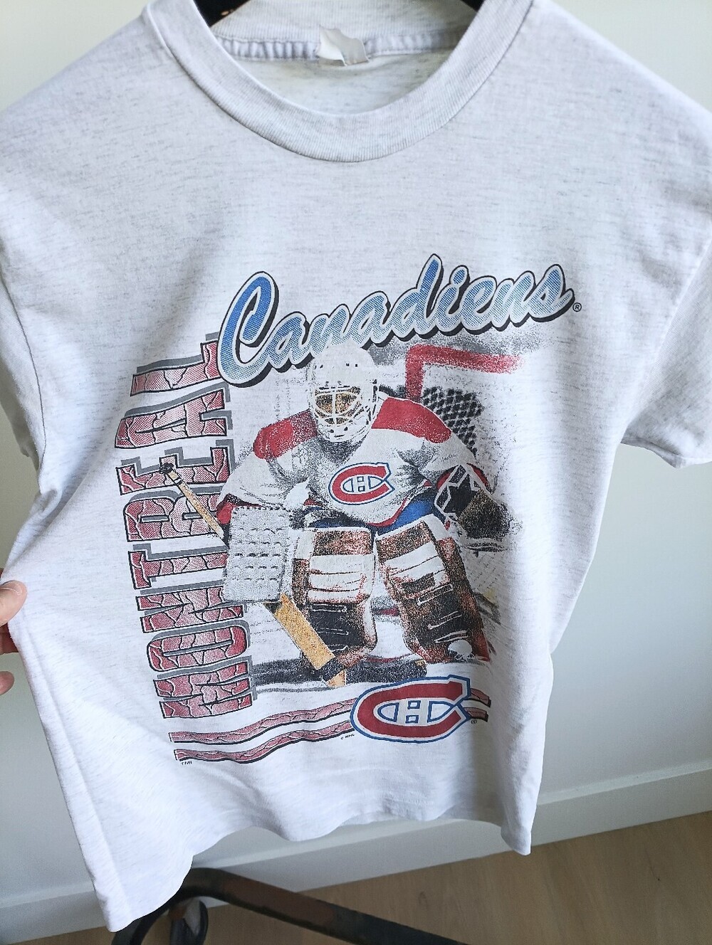 Vintage Montreal Canadiens Youth Large T-Shirt Gray Bulletin Junior 1990s Habs G
